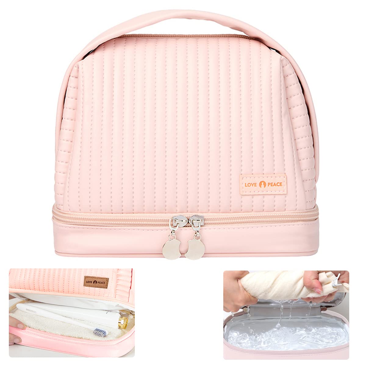 MAYCREATE Makeup Bag, Large Capacity Travel Cosmetic Bag, PU Leather Waterproof Cosmetic Bag, Women Portable Travel Makeup Bag With Handle Makeup Organizer Bag for women and girls, Pink MAYCREATE Makeup Bag, Large Capacity Travel Cosmetic Bag, PU Leather Waterproof Cosmetic Bag, Women Portable Travel Makeup Bag With Handle Makeup Organizer Bag for women and girls, Pink